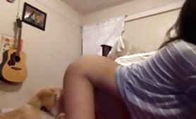 tight asian licked clean by dog