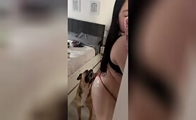 Sexy Latina licked by dog 