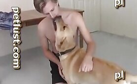 Zoophilic guy fucks girl dog on the table