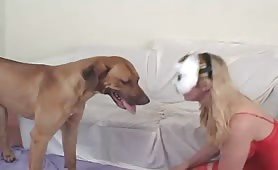 Masked bitch fucked by dog